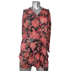 Vtg Victoria’s Secret Sleep Gown Small Peekaboo Black Red Rose Floral Lingerie